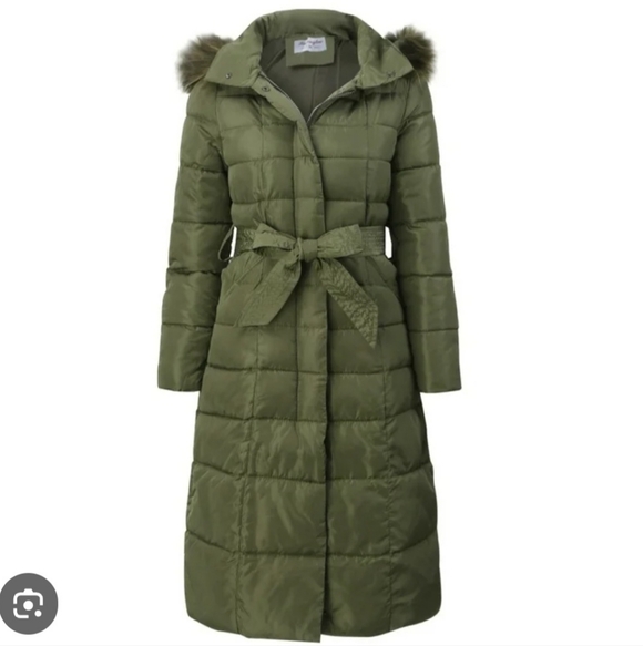 Jackets & Blazers - Women's Mifelio Olive Green Puffer Coat with Removable Fur Hood